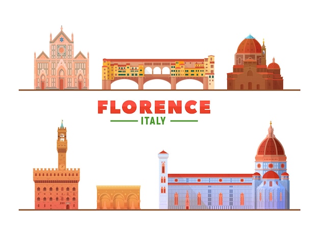 Firenze italia famosi punti di riferimento su sfondo bianco illustrazione vettoriale viaggi d'affari e concetto di turismo con edifici moderni immagine per banner o sito web