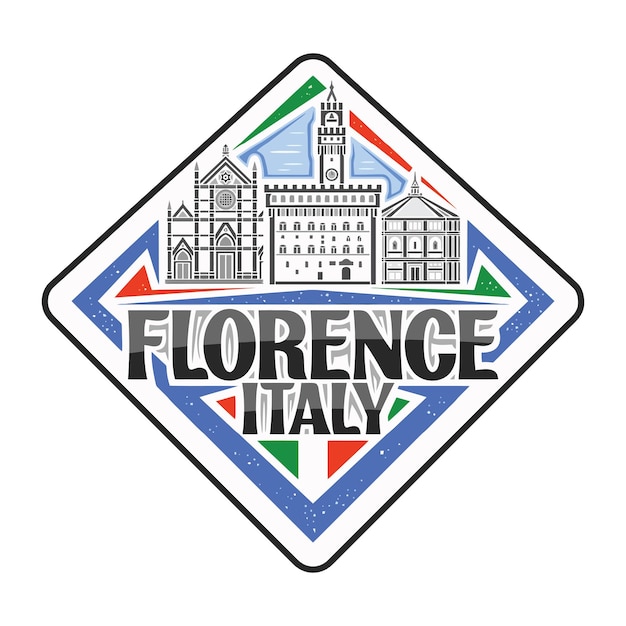 Florence Skyline Landmark Flag Sticker Emblem Badge Travel Souvenir Illustration