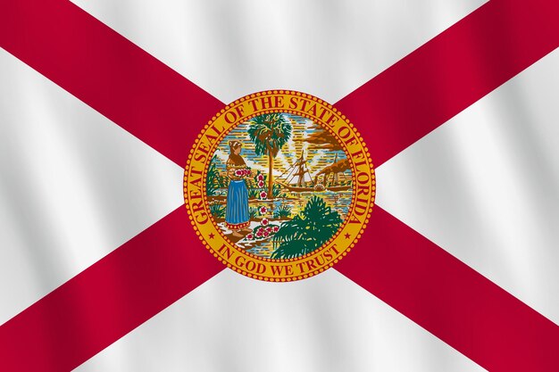 Florida Amerikaanse staatsvlag met zwaaiend effect, officiële proportie.