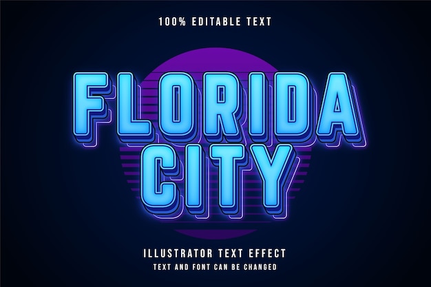 Florida city, 3d bewerkbaar teksteffect blauwe gradatie paarse neon schaduw tekststijl