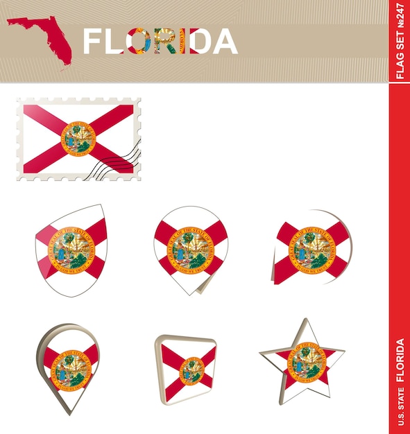 Florida Flag Set US state Flag Set 247 Vector
