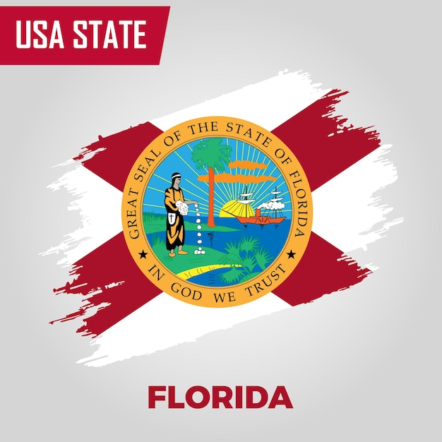 Florida State Region of United States of America Grunge Vector flag template