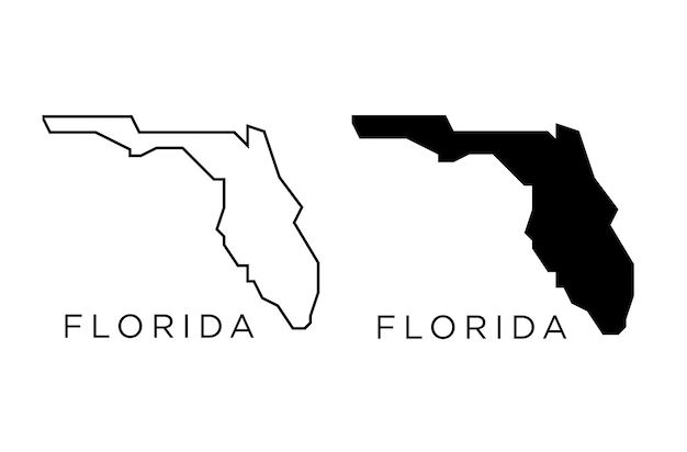 Florida States of USA Map icon outline style and flat vector Silhouettes