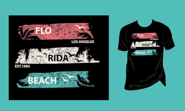 Vector florida strand los angeles vintage gebroken textuur palmboom typografie t-shirt design