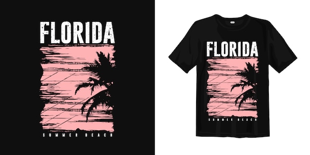 Vector florida summer beach with sunset palm silhouette for t shirt