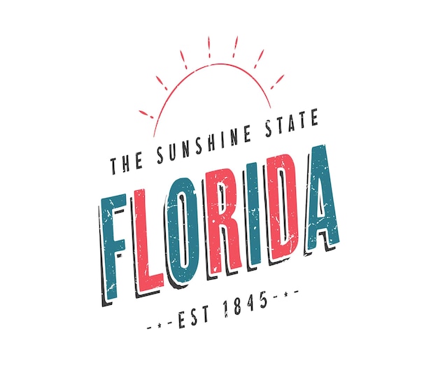 Florida the sunshine state Summer retro vintage vector print design