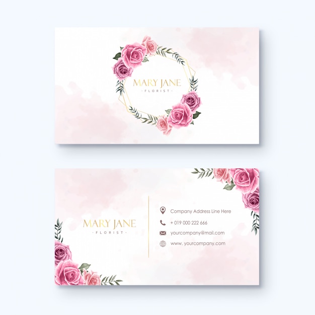Vector florist business card template watercolor flowers