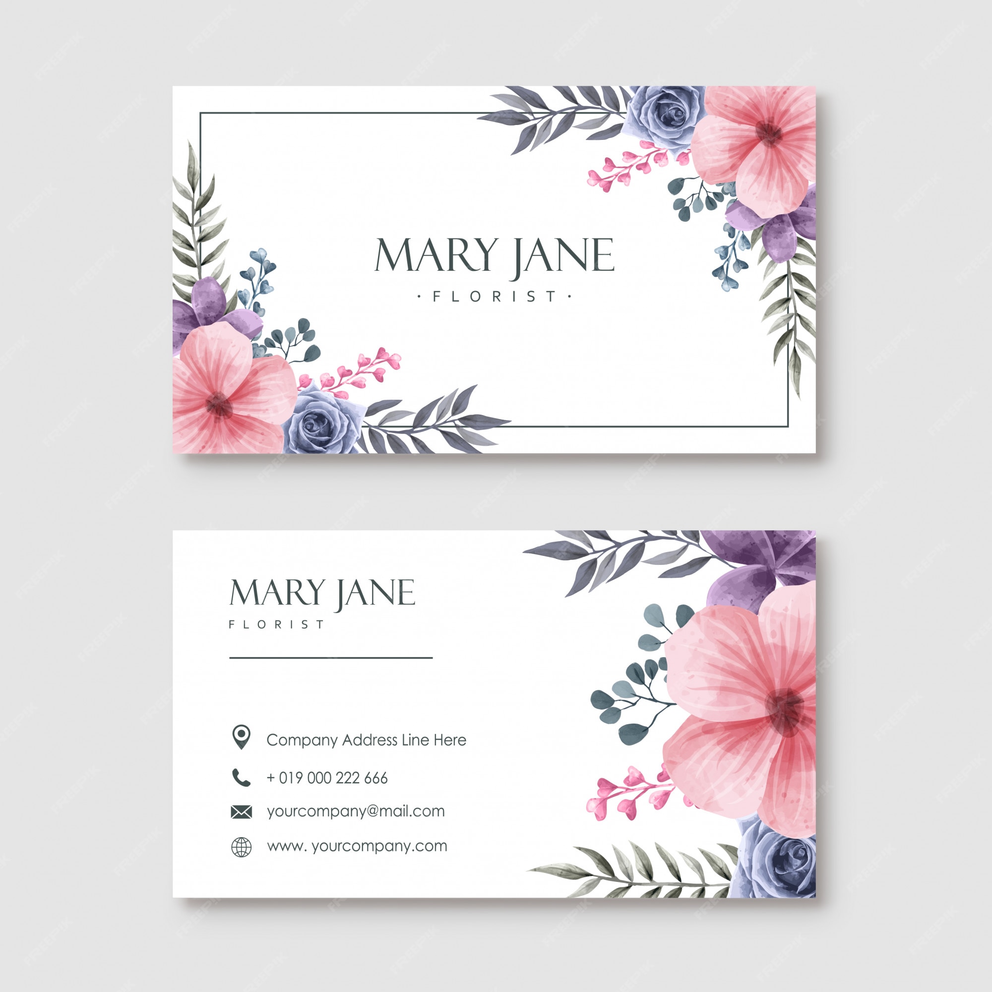 Premium Vector Florist Business Card Template With Watercolor Floral