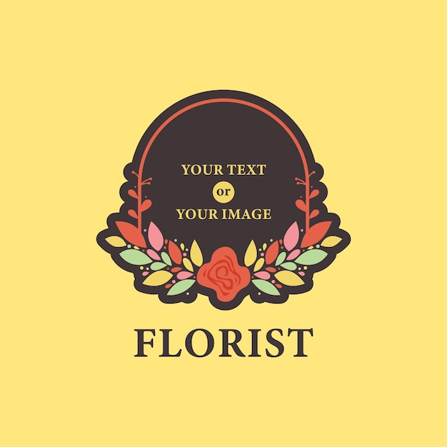 Florist floral flower frame wreath laurel logo icon in colorful style illustration  template