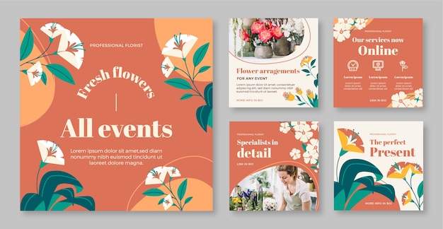 Vector florist instagram posts collection