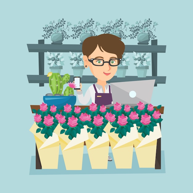 Florist standing behind the counter at flower shop