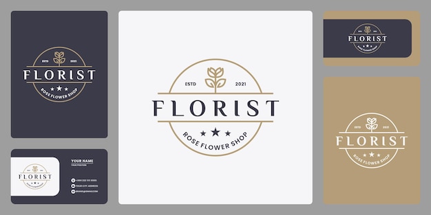 Vettore di progettazione del logo del distintivo dell'annata del fiorista