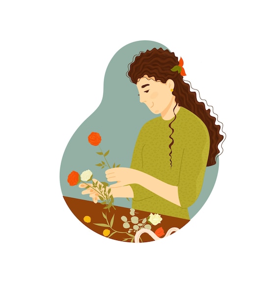 Vector florist woman person arranging flowers isolated