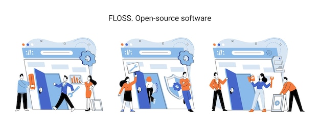 Floss open source software free product anyone can freely redistribute modify and completely remake can be improved modernized thanks to inventions of users tiny programming language persons