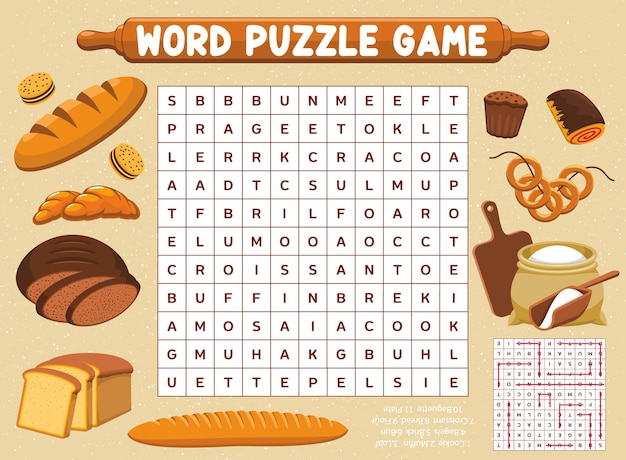 Flour bread and bakery word search puzzle game