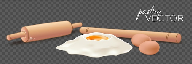 Vettore realistico di assortimento del rullo della pasta dell'uovo della farina