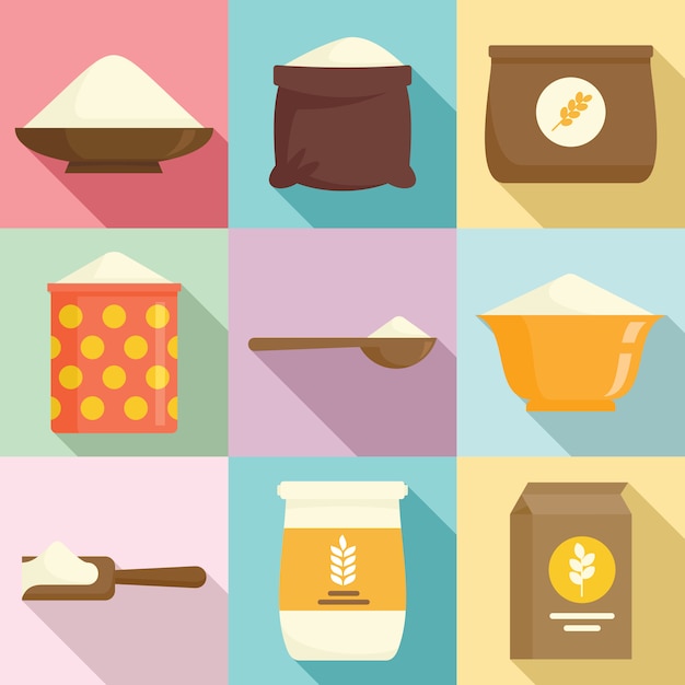 Vector flour icons set, flat style