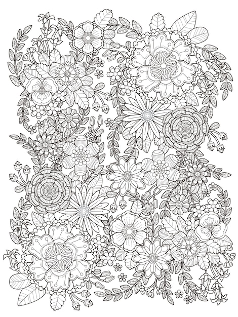 Vector flourish floral coloring page in exquisite line