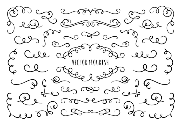 Flourish frame, corners and dividers. Decorative flourishes corner, calligraphic divider and ornate scroll swirls