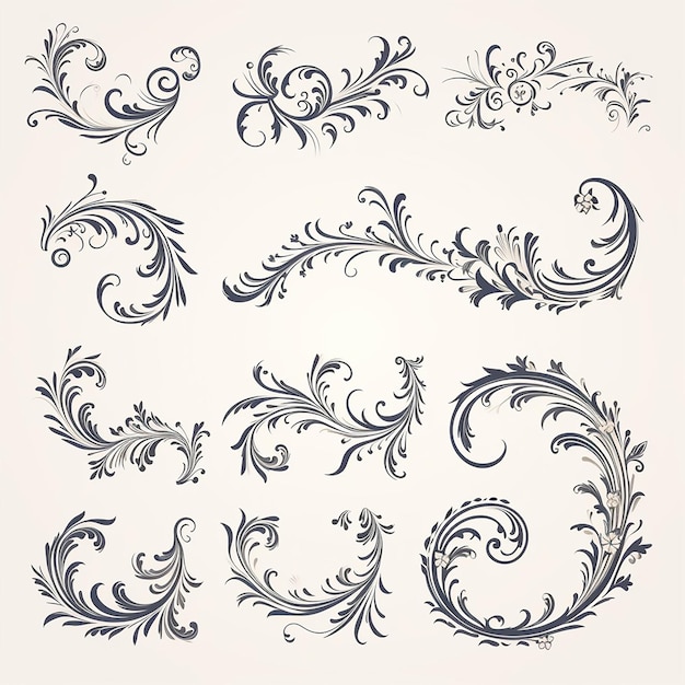 Vector flourish vignette scroll victorian curl swirl tattoo certificate calligraphic ornamental