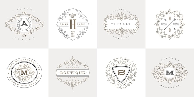 Vettore flourishes calligraphic vintage logo template design di identità per caffetteria, negozio, ristorante