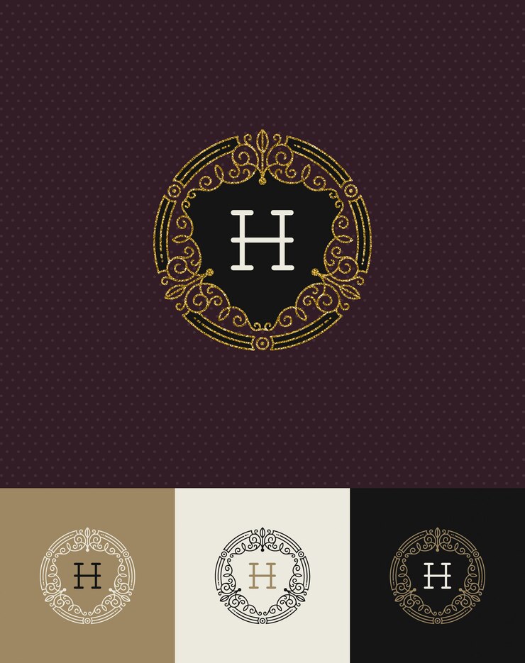   - flourishes glitter gold monogram logo.