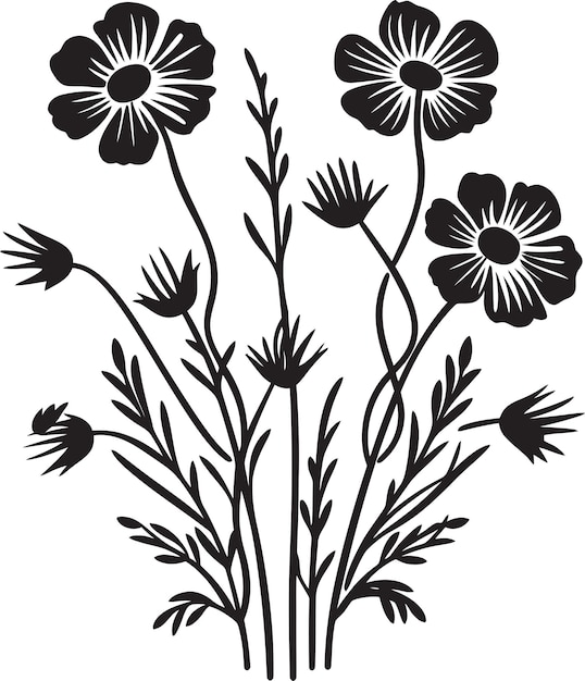 Vector flourishing fields iconic black symbol with wildflower vector mystic petals sleek black logo design