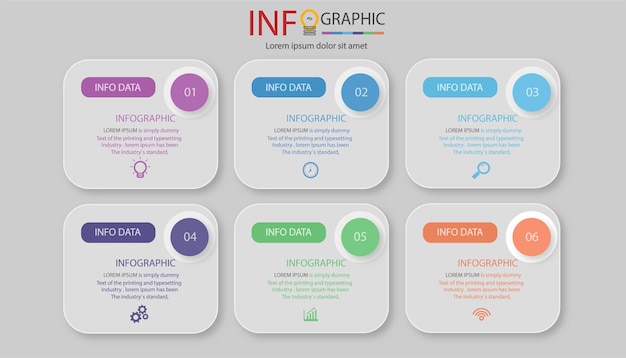 Flow chart diagram with circle elements infographic design template 6 option