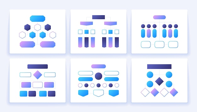 Flow chart schemes hierarchy block elements for business presentation and workflow infographic isolated editable frames with copy space process organization structure vector set