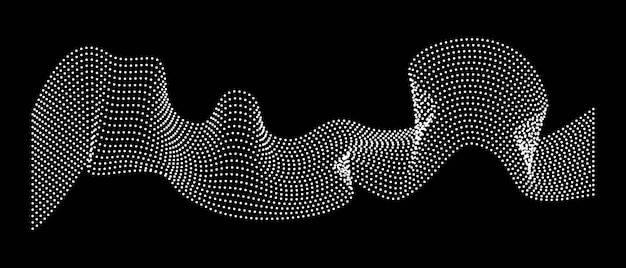 Flow from dynamic waves of dots. black and white futuristic background, chain of nodes. vector.