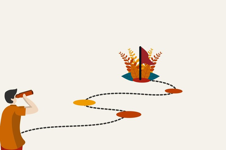 Vector flow or process to achieve success, tracking success process, work experience or roadmap concept.