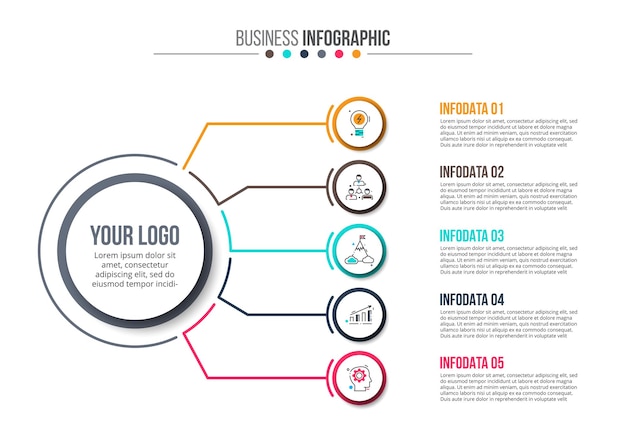 Flowchart infographic with 5 options Slide for business presentation