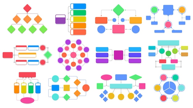 Vector flowchart schemes business structural flowchart diagrams workflow process structure infographic