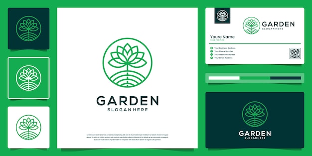 Flower abstract outline logo design. organic nature garden logo and business card.