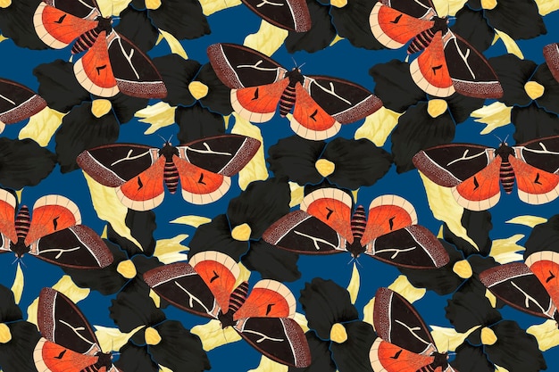 花と蝶の抽象的なパターンベクトル、ジョージショーによる自然主義者の雑貨からのヴィンテージリミックス