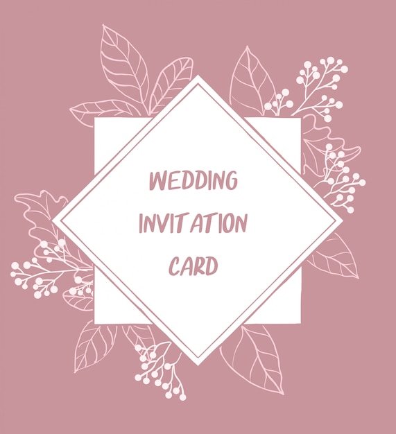 花と葉の結婚式の招待カードテンプレートデザイン