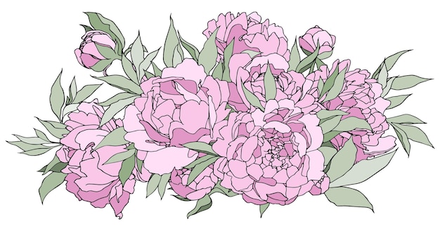 Vector flower arrangement peonies in a hand sketch perfect for invitations greeting cards prints