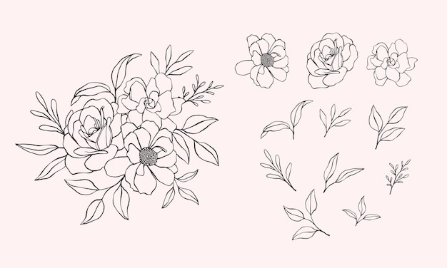 Flower art flower clipart isolated art line style