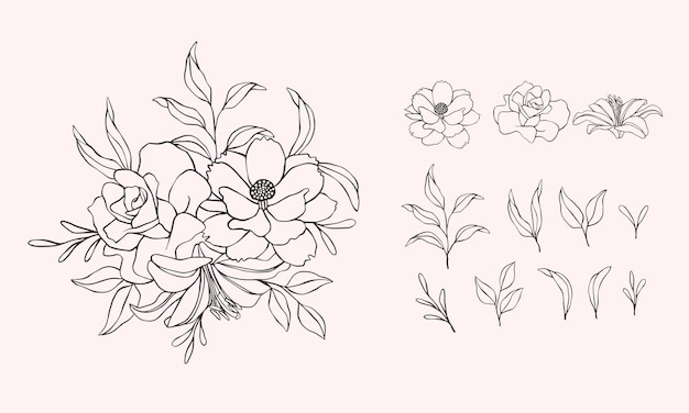 Flower art flower clipart isolated art line style