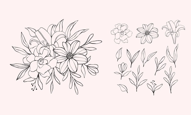 Flower art flower clipart isolated art line style