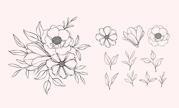 Flower art flower clipart isolated art line style