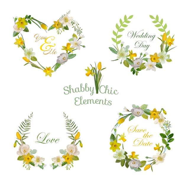 Flower banners and tags. floral wreath