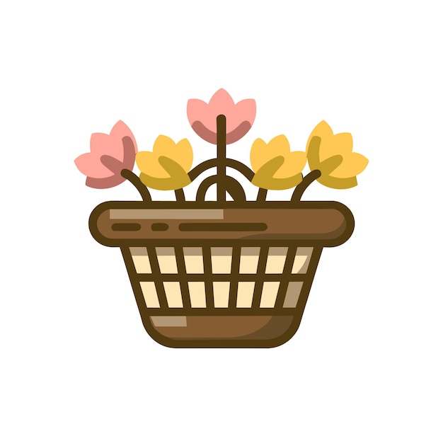 Flower basket icon simple flower basket colored flat icon on isolated white background