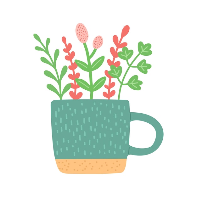 Flower in beautiful cup flat design vector illustration