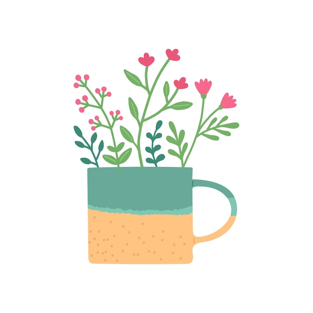 Flower in beautiful cup flat design vector illustration