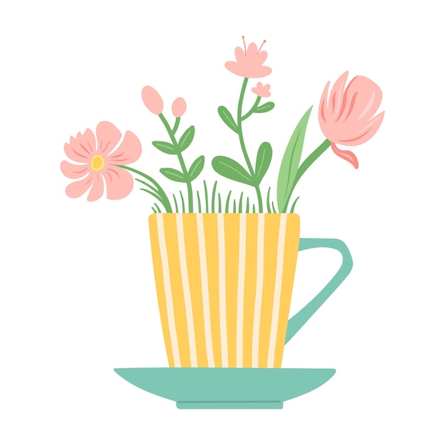 Flower in beautiful cup flat design vector illustration