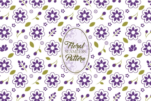 Flower bloom purple abstract with green leaf seamless vector repeat pattern