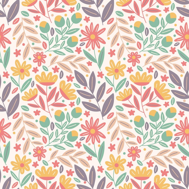 Flower blooming with foliage colorful seamless pattern