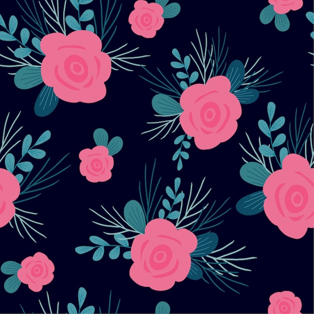 Vector flower and blue leaf pattern