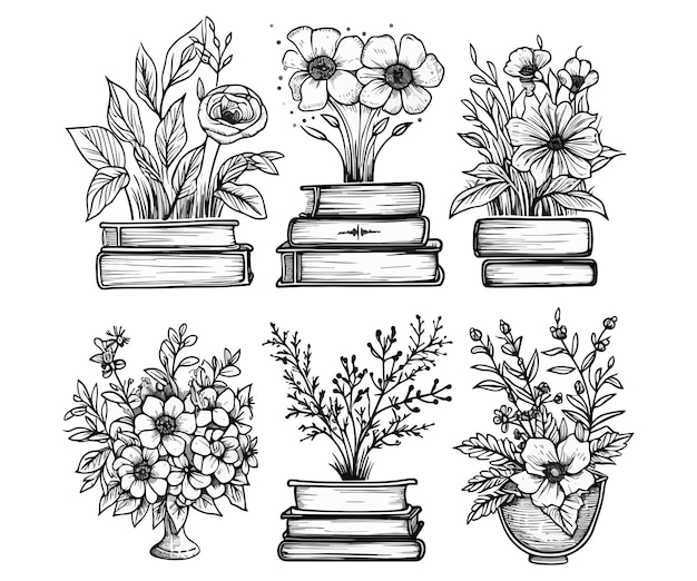 Flower Book outline Flower Book Coloring design Flower Book line art design